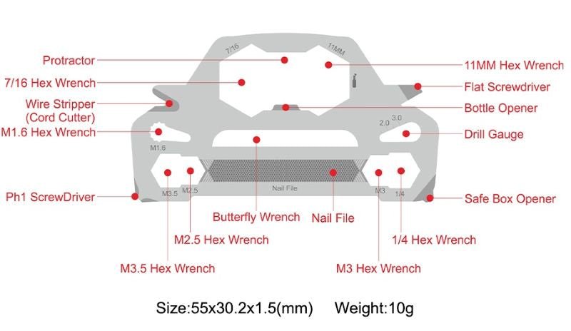 Car Shaped Multi Tool Card - Custom Card Tools