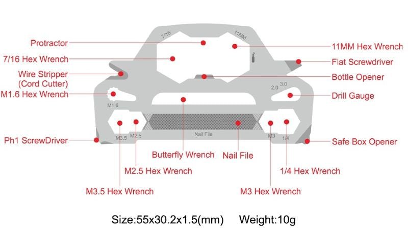 Car Shaped Multi Tool Card - Custom Card Tools