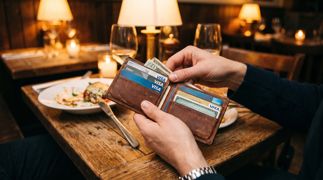 Person opening wallet showing cards, representing daily brand visibility