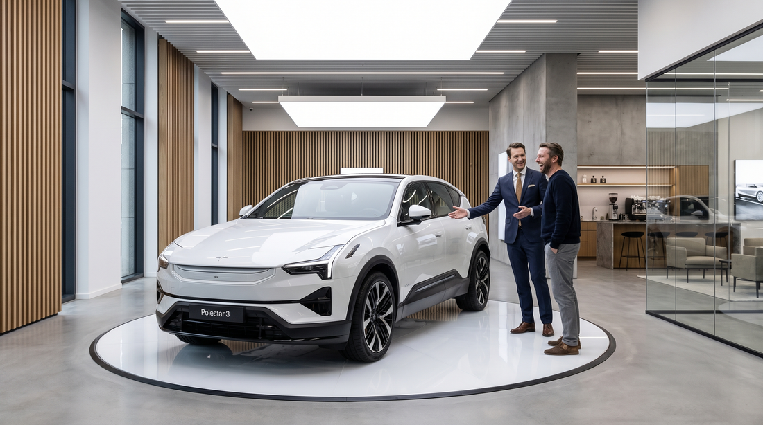 Car dealership sales advisor delivering a new vehicle to a customer
