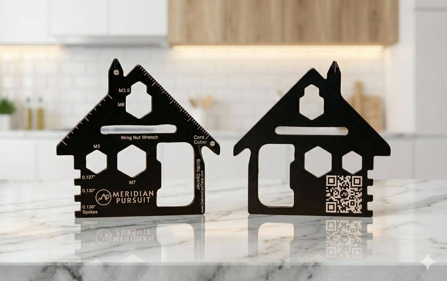 House shaped multi tool card on a kitchen counter