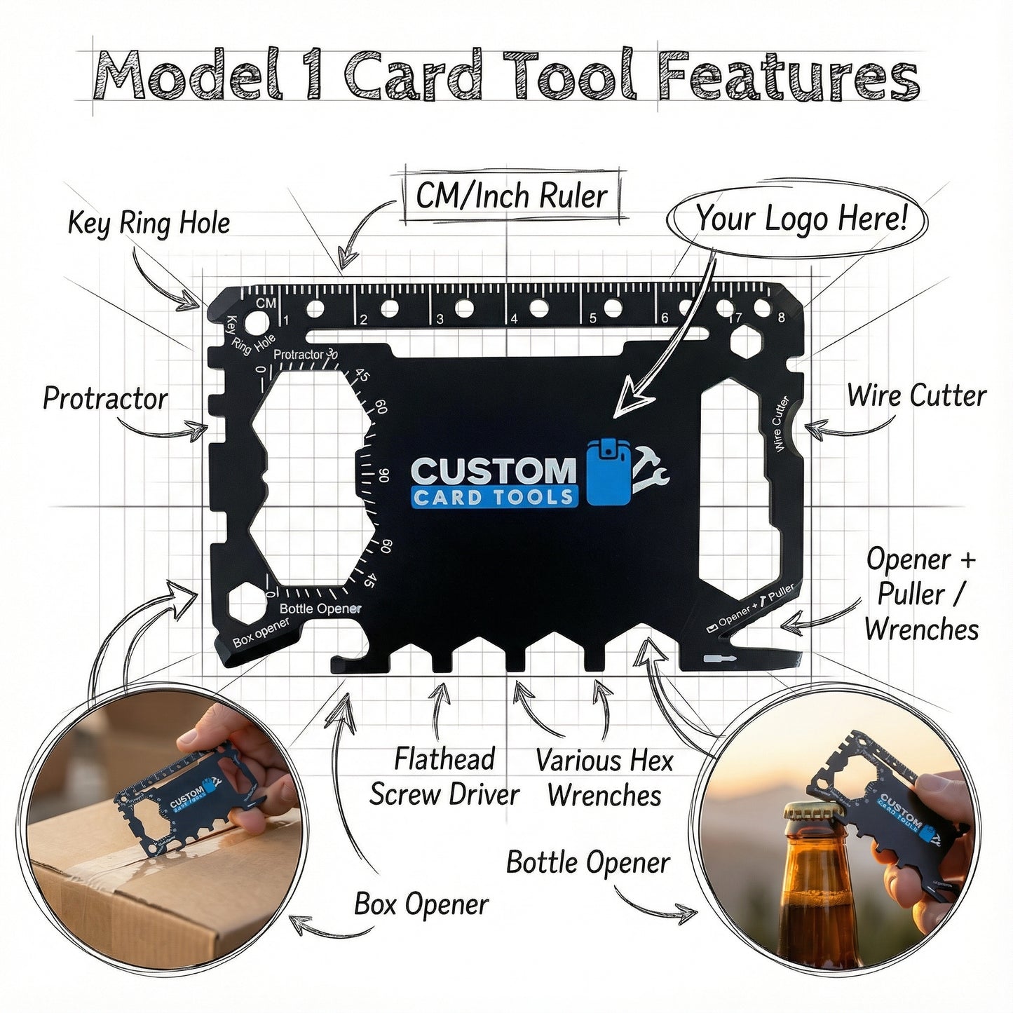 Business Card Multi Tool Card (Model 1) Custom Branded